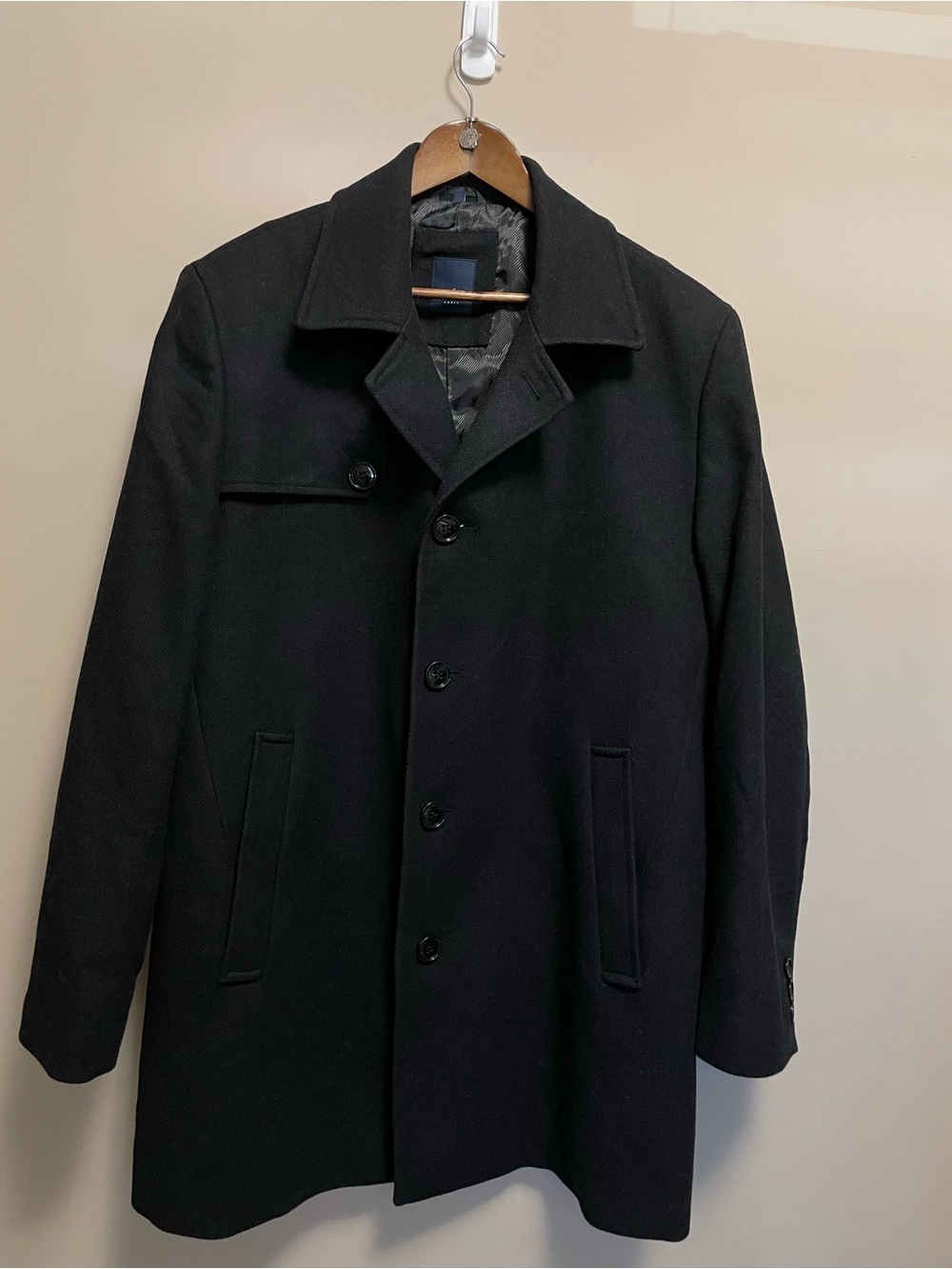 Daniel Hechter Paris Black Wool Blend Overcoat Men’s Size 44